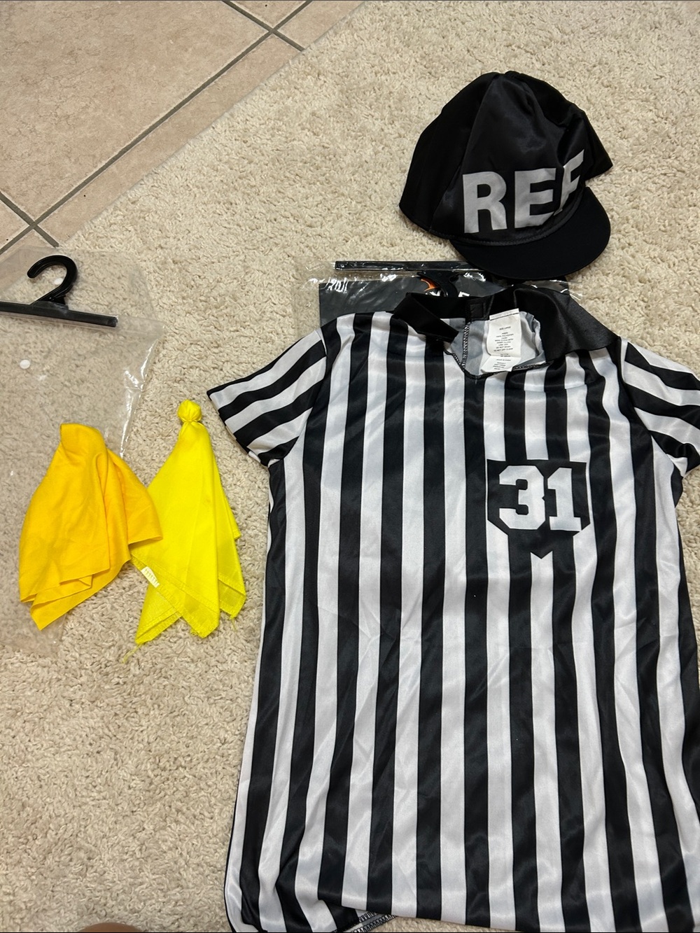 Target Kids Black & White Striped Referee Costume with Yellow Flags